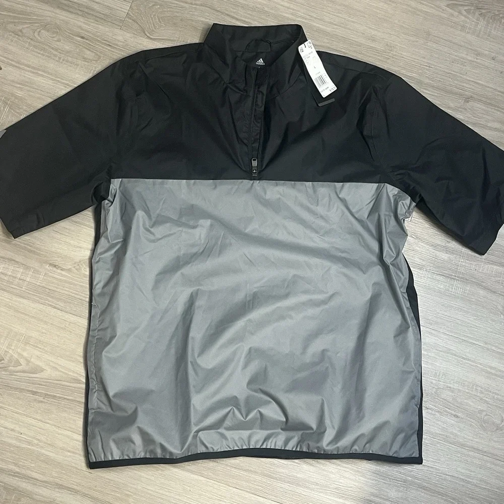 Adidas Golf Climate Storm Black/Gray‎ Short Sleeve Windbreaker Pullover Sz Large